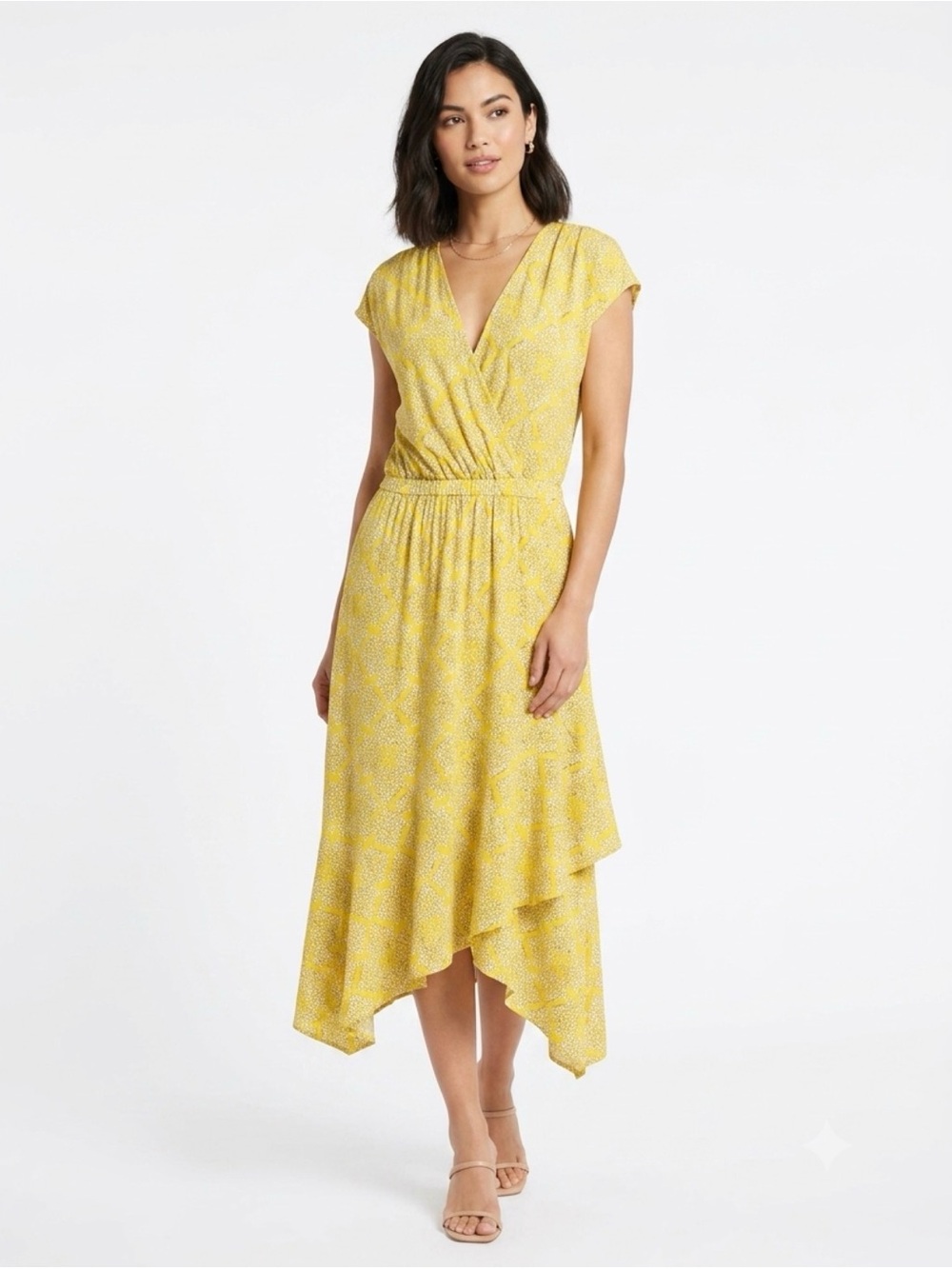 Anthropologie Maeve Fete Yellow Printed Wrap Dress Size Medium